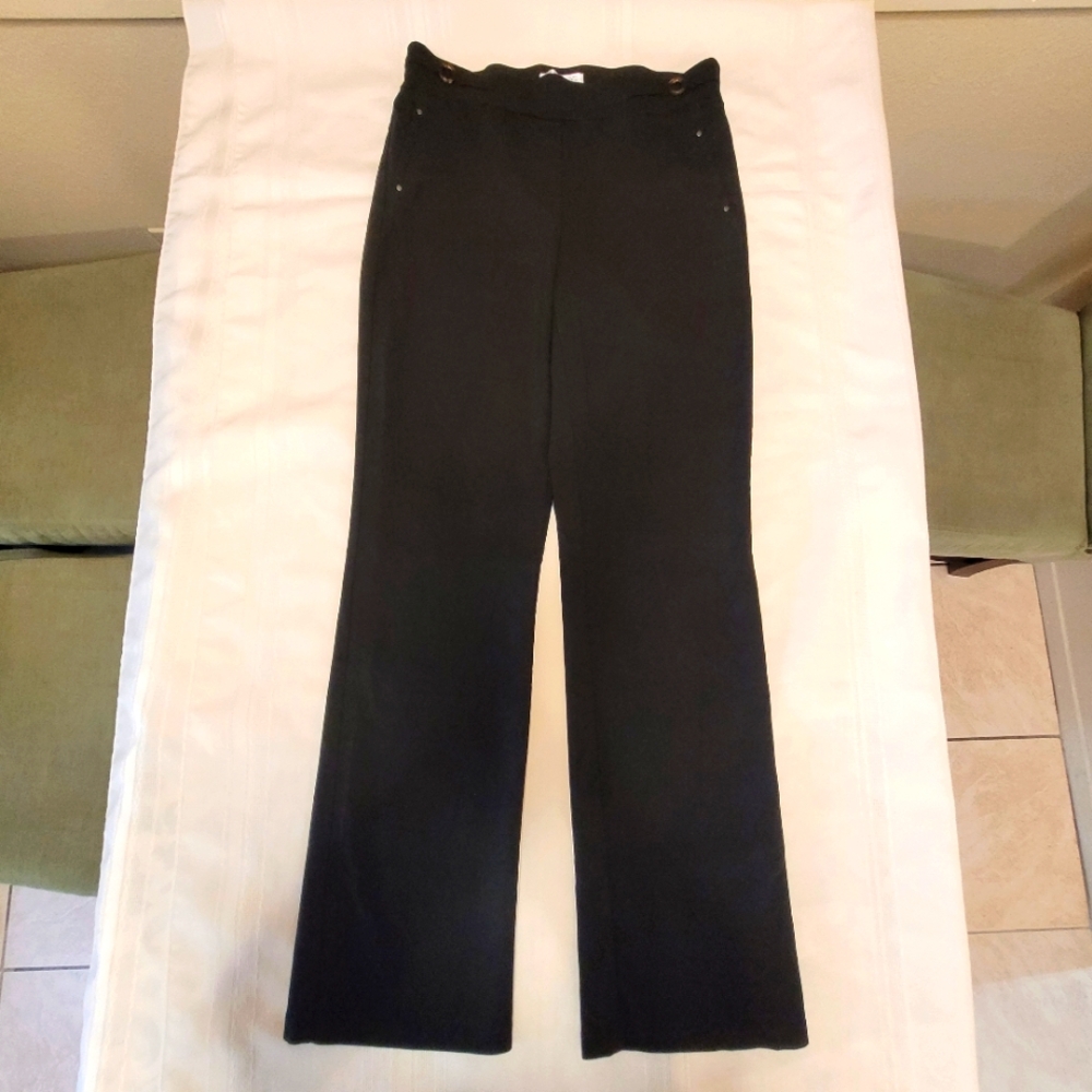 89th & Madison Trousers Women's M Black Spandex Faux Pockets Wst Embellishments